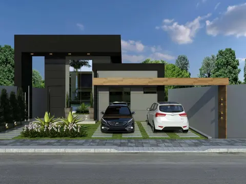 Projeto em 3D: Fachada de casa com garagem para dois carros